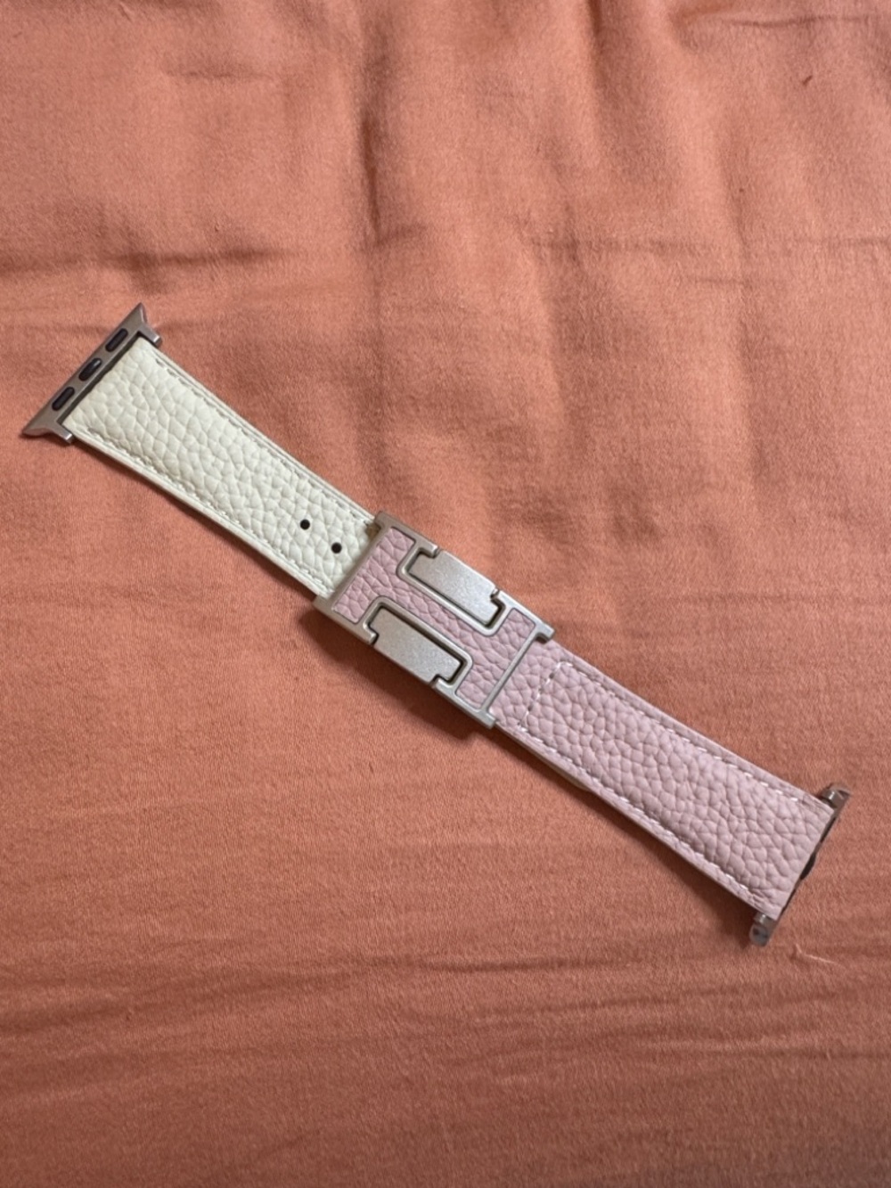 Two-Tone Leather Watch Band in Cream and Pale Pink